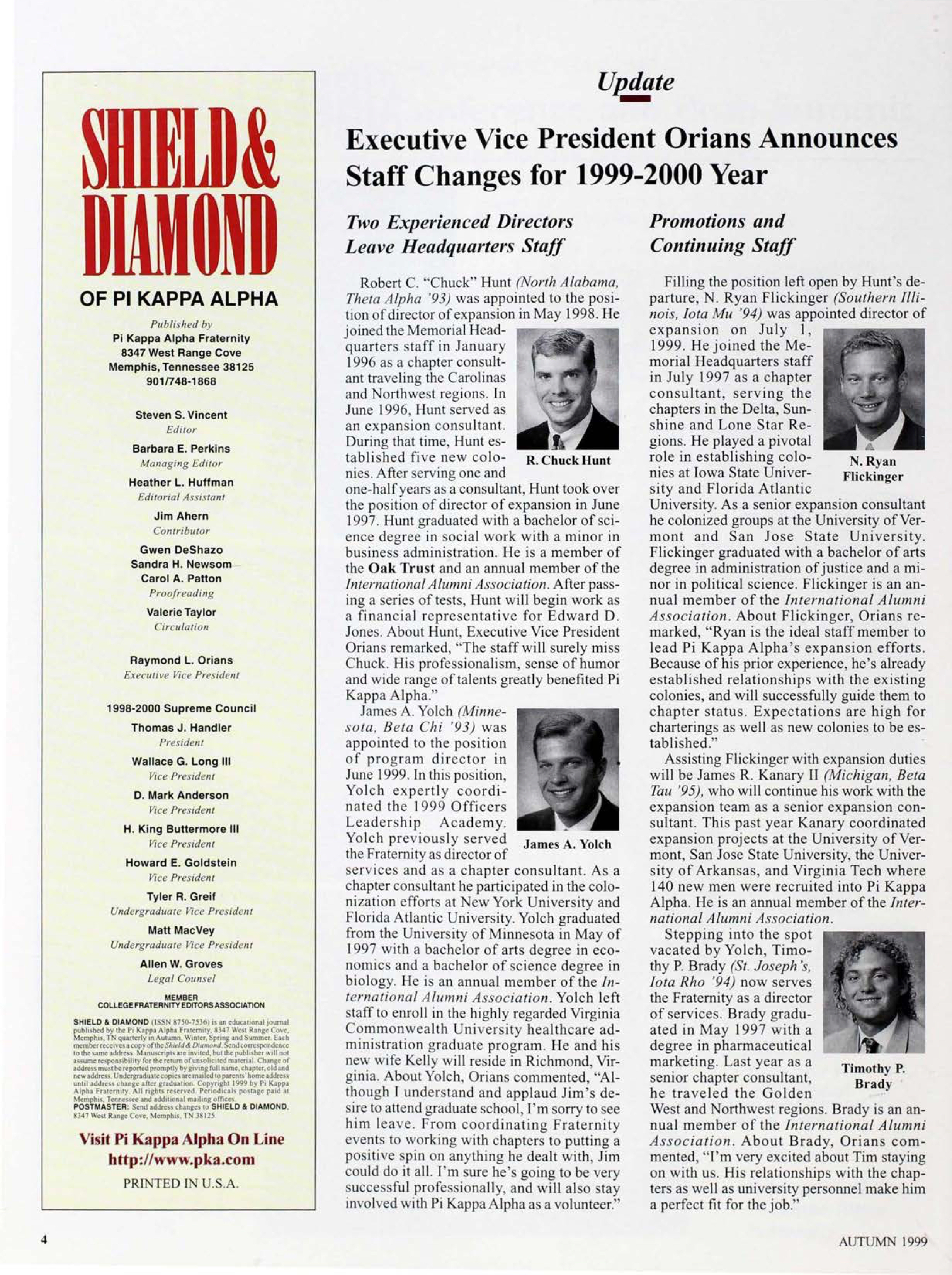 Shield & Diamond of Pi Kappa Alpha, Autumn 1999